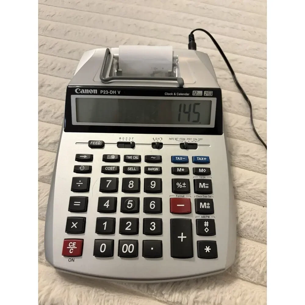 Canon P23-DH V Printing Calculator 12 Digit 2-Color Print w/ Adapter Tested